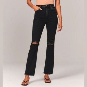Abercrombie & Fitch Black Ultra High Rise Distressed Ankle Straight Leg Jeans